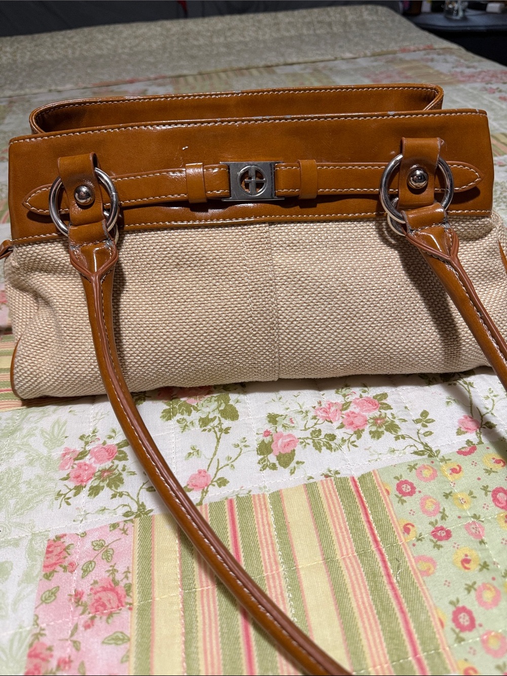 Vintage Gianni Bernini Cream Canvas Shoulder Bag
